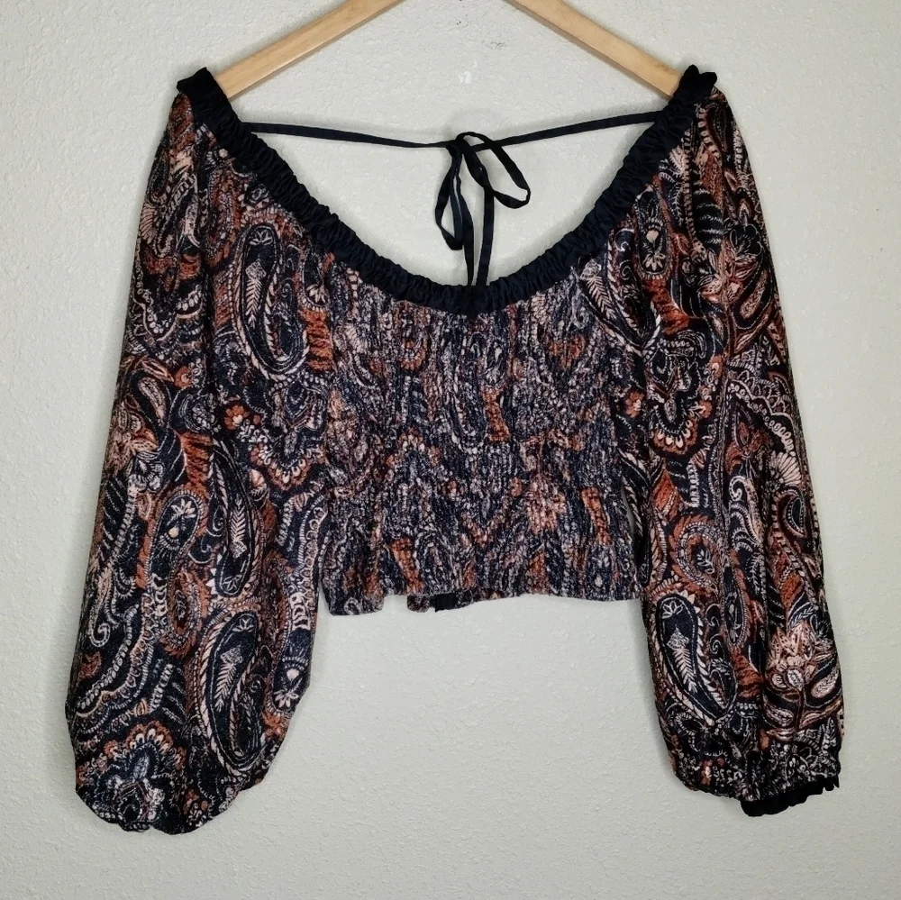 Free People Dare Me Velvet Blouse in Black Combo Size Small